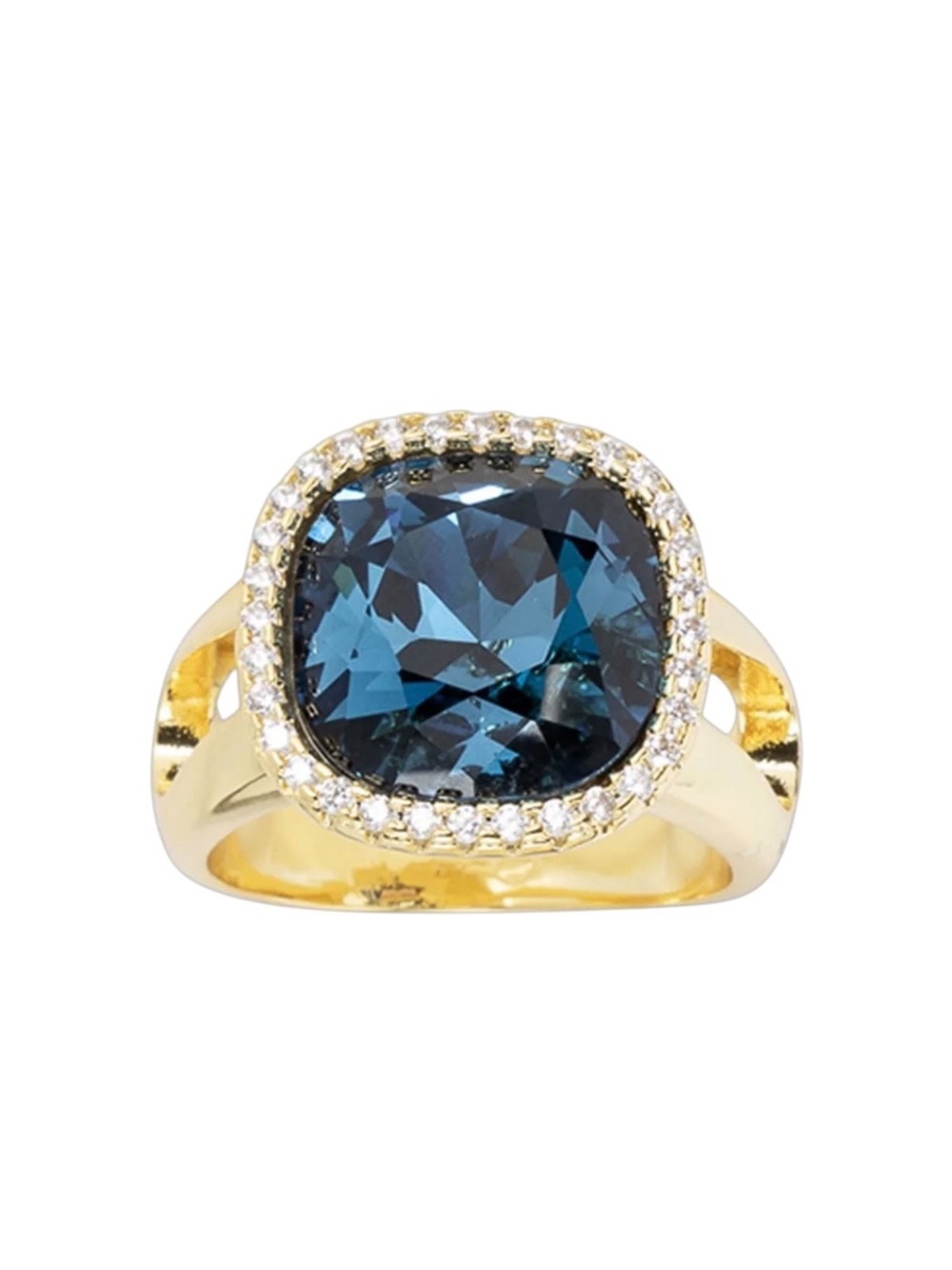 New Amanda Blu Bright Blue Cubic Zirconia Large Rhinestone 18K Dipped Gold Ring